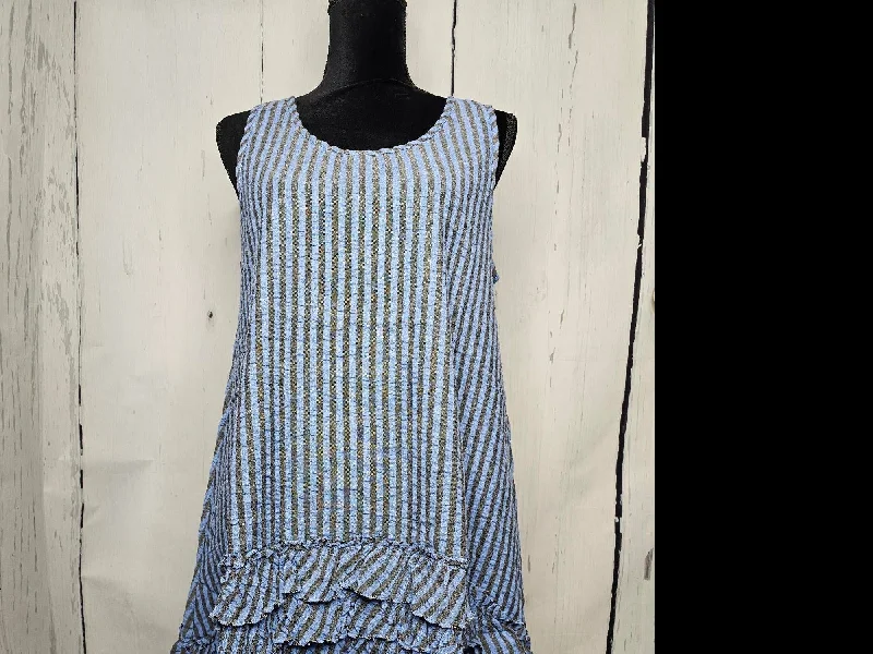 Tunic - Sleeveless- Stripe - Cotton - with ruffle bottom - Women - CV3DOYLE-blue/ black stripe