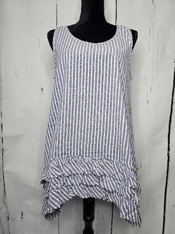 Tunic - Sleeveless- Stripe - Cotton - with ruffle bottom - Women - CV3PERIWHITE