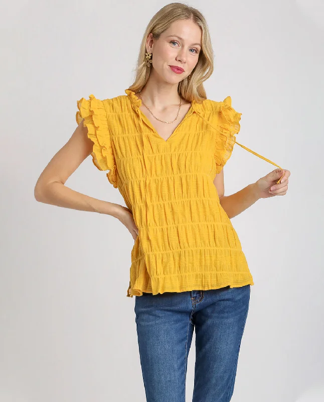 V-Neck Flutter Sleeve Blouse