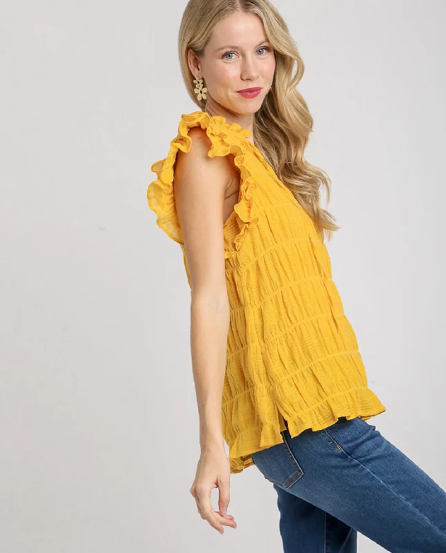 V-Neck Flutter Sleeve Blouse