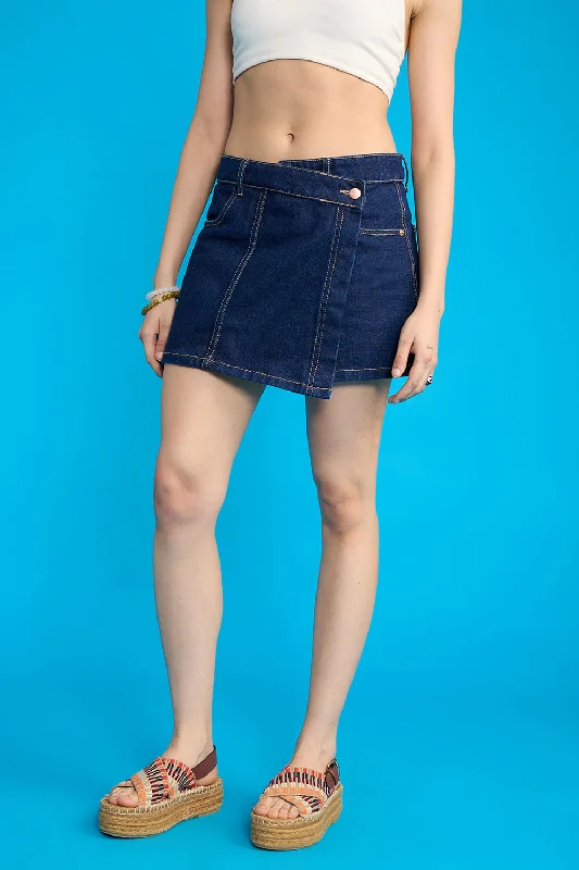 Asymmetrical Raw Denim Skort