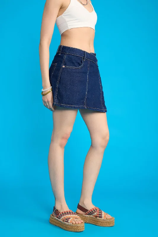 Asymmetrical Raw Denim Skort