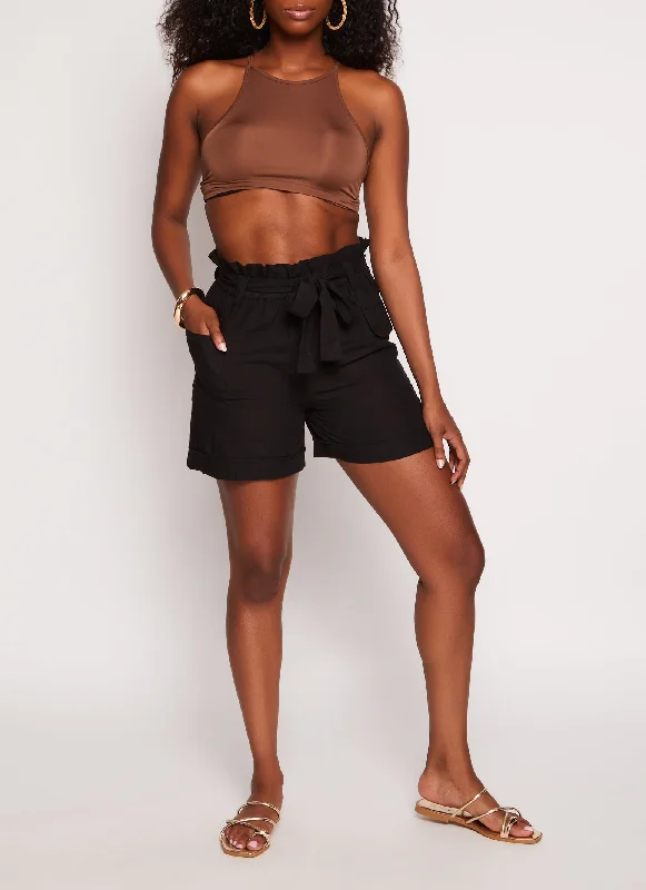 High Waist Paper Bag Shorts