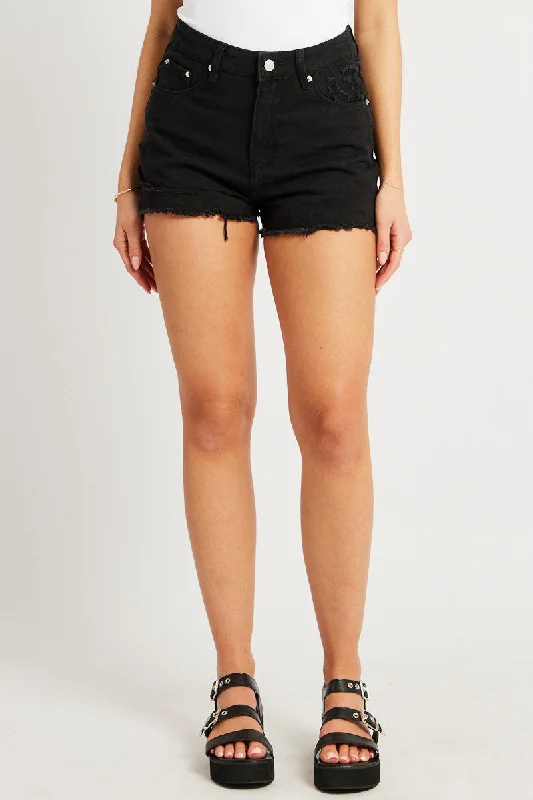 Black Relaxed Shorts High Rise