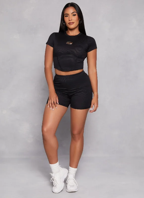 Solid Ribbed High Waist Biker Shorts