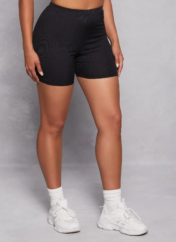 Solid Ribbed High Waist Biker Shorts