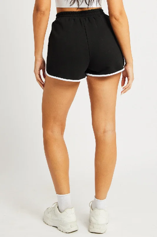 Black Track Shorts High Rise Elastic Waist