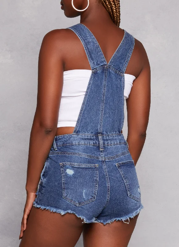 Highway Frayed Hem Distressed Denim Shortalls