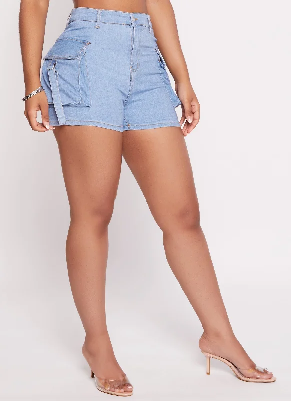 Daisy Cargo Pocket High Waist Denim Shorts