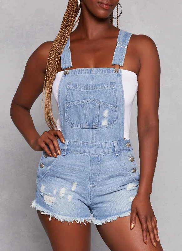 Highway Frayed Hem Distressed Denim Shortalls