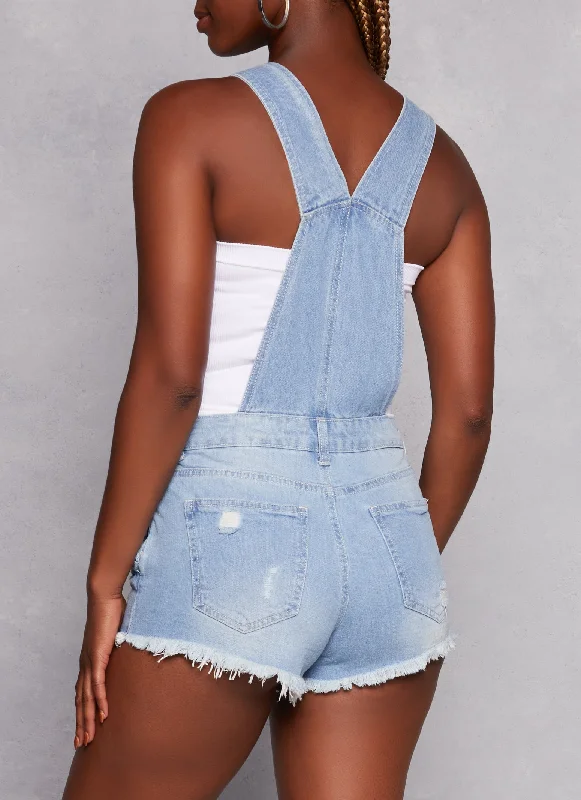 Highway Frayed Hem Distressed Denim Shortalls