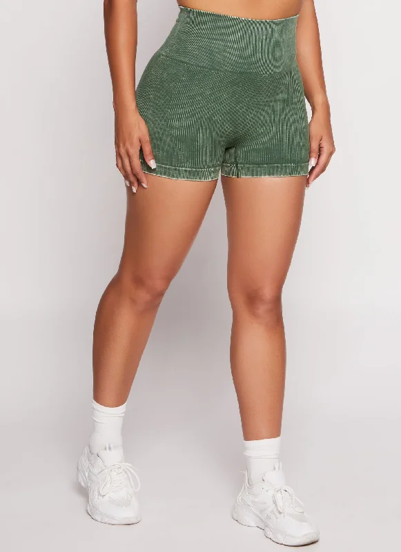 Daisy Ribbed Acid Wash High Waisted Biker Shorts