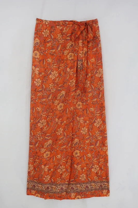 River Folklore Floral Wrap Skirt in Maple Orange