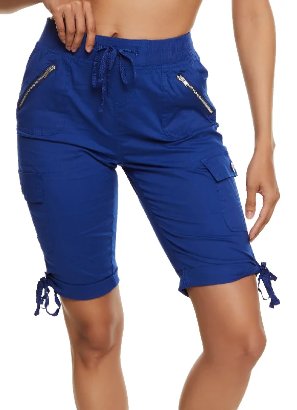 Faux Drawstring Cargo Bermuda Shorts