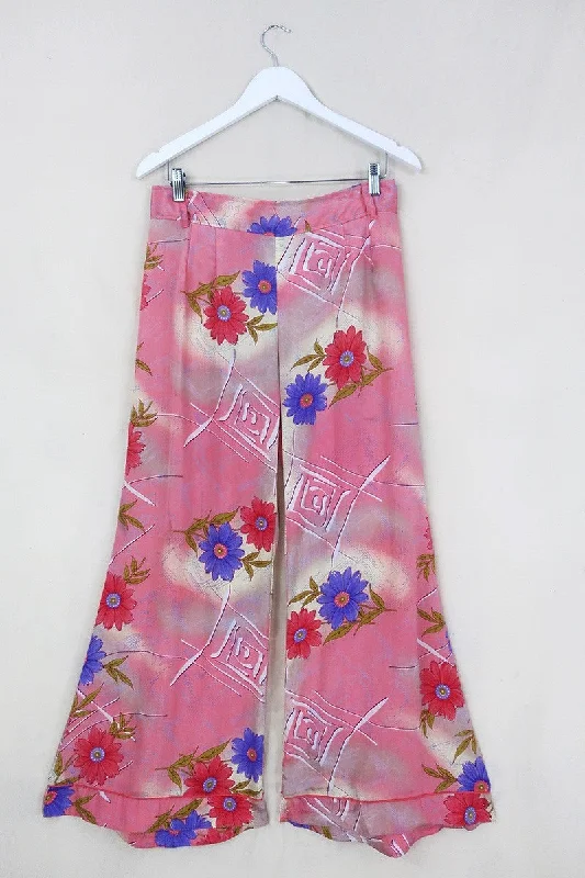 Tandy Wide Leg Trousers - Vintage Sari - Pink Lemonade Floral - Free Size M/L