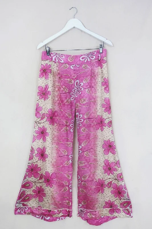 Tandy Wide Leg Trousers - Vintage Sari - Pretty in Pink - Free Size M/L