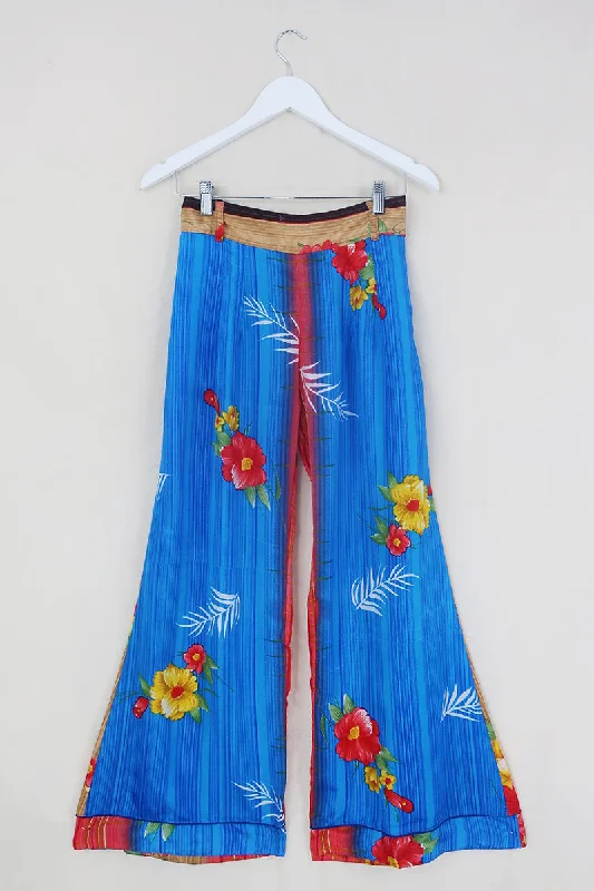 Tandy Wide Leg Trousers - Vintage Sari - Hawaiian Punch Floral - Free Size S/M