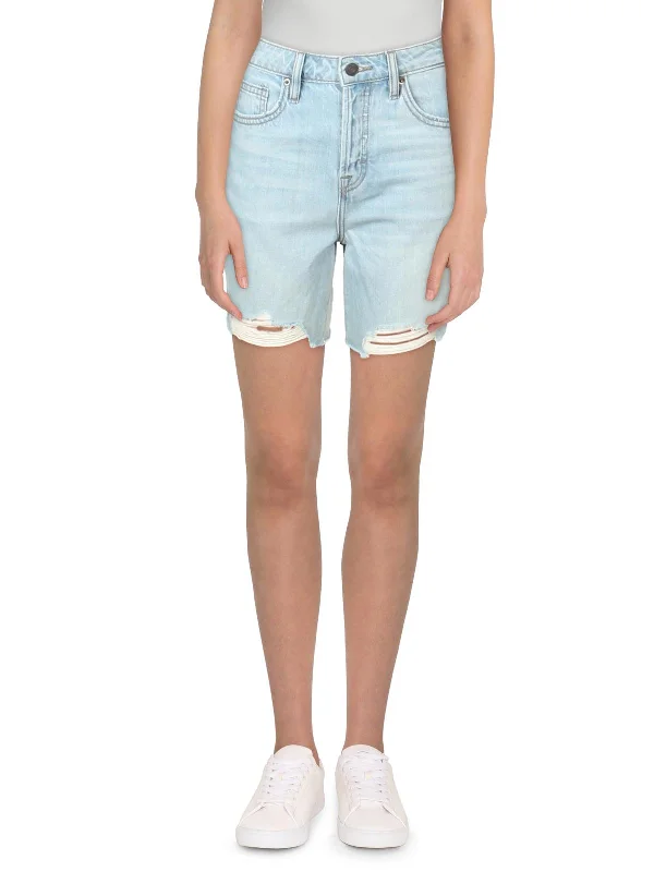 Womens Destroyed Mom Denim Shorts