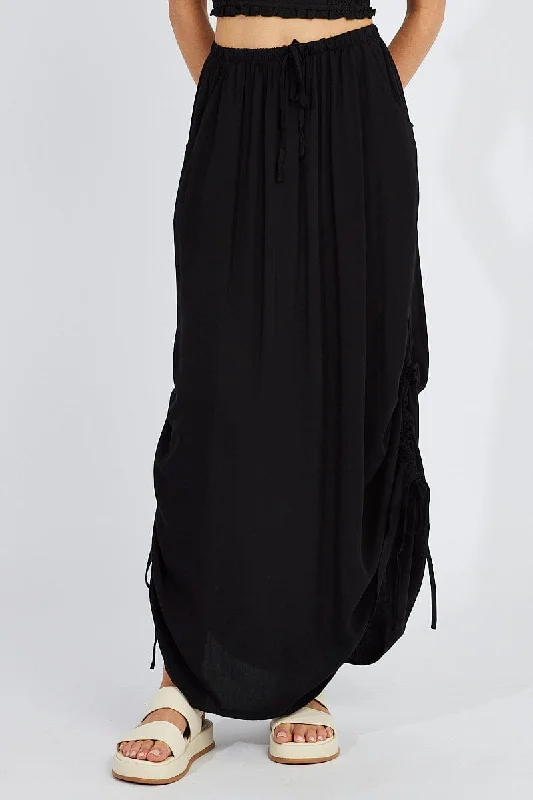 Black Maxi Skirt Side Ruched