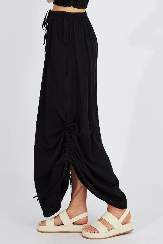 Black Maxi Skirt Side Ruched