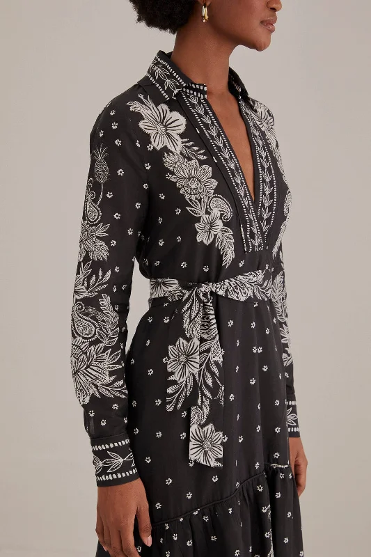 Black Paisley Bloom Maxi Dress