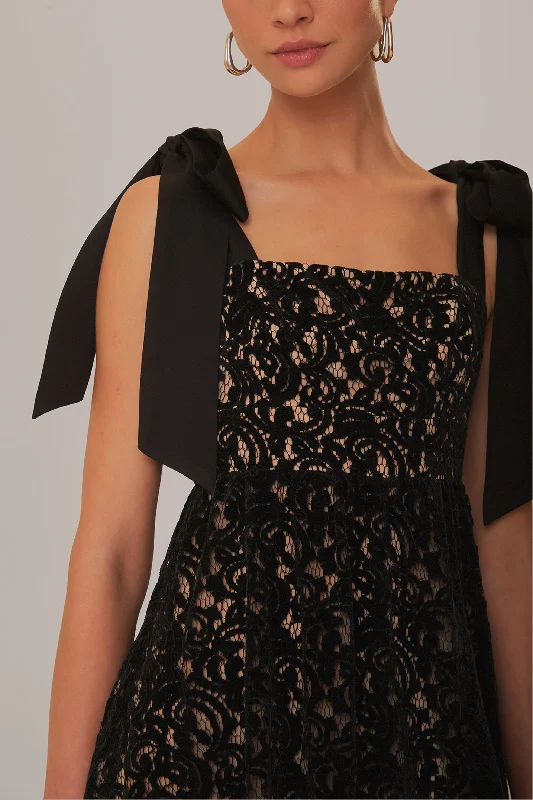 Black Velvet Lace Sleeveless Maxi Dress