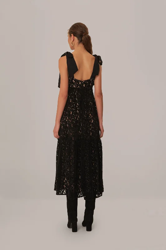 Black Velvet Lace Sleeveless Maxi Dress