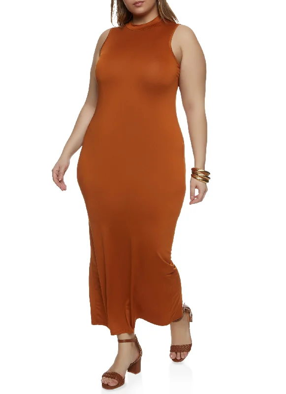 Plus Size Mock Neck Maxi Dress