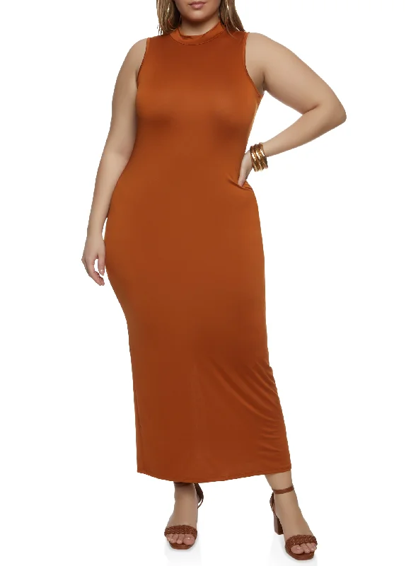 Plus Size Mock Neck Maxi Dress