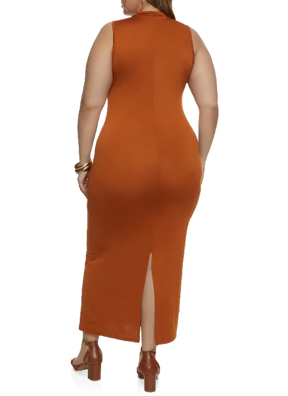 Plus Size Mock Neck Maxi Dress