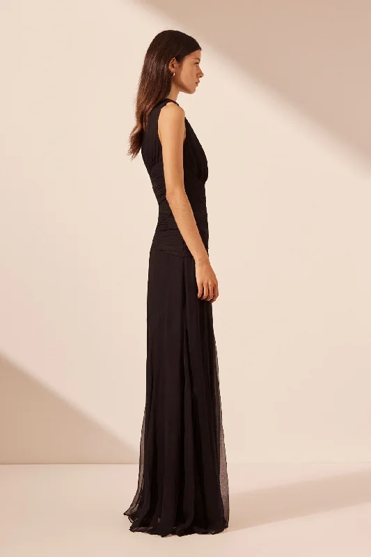 CLAUDE CUT OUT SIDE SPLIT MAXI DRESS - BLACK