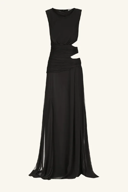 CLAUDE CUT OUT SIDE SPLIT MAXI DRESS - BLACK