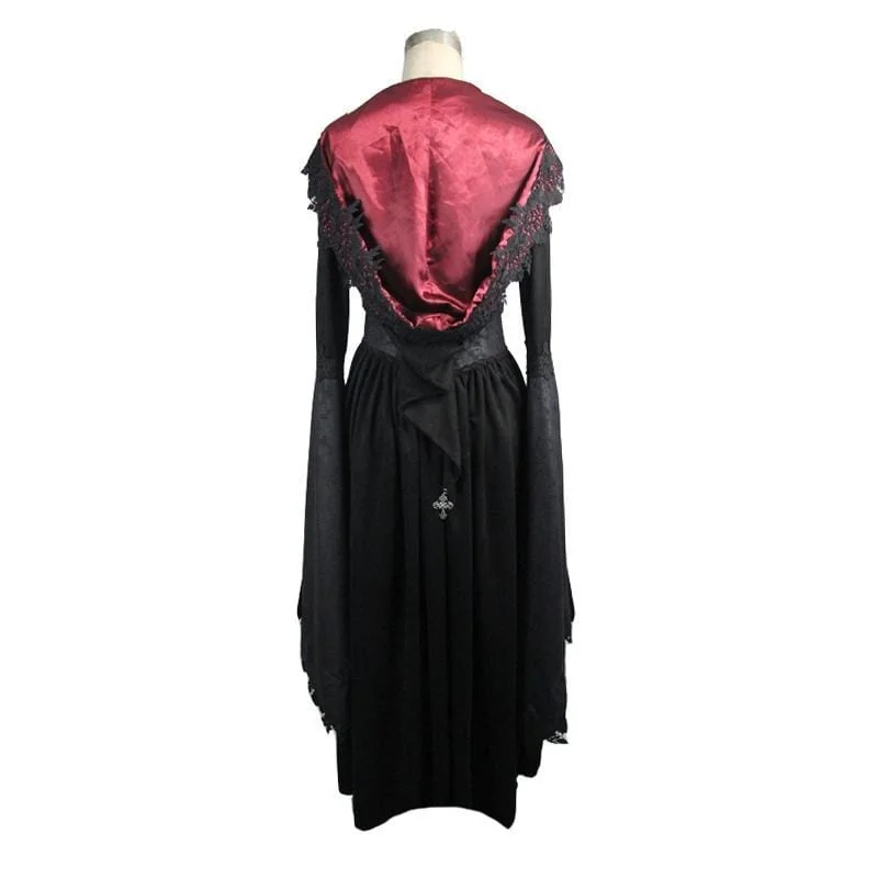 Women's Goth Ankle Dress With Hood and Angel Sleeves