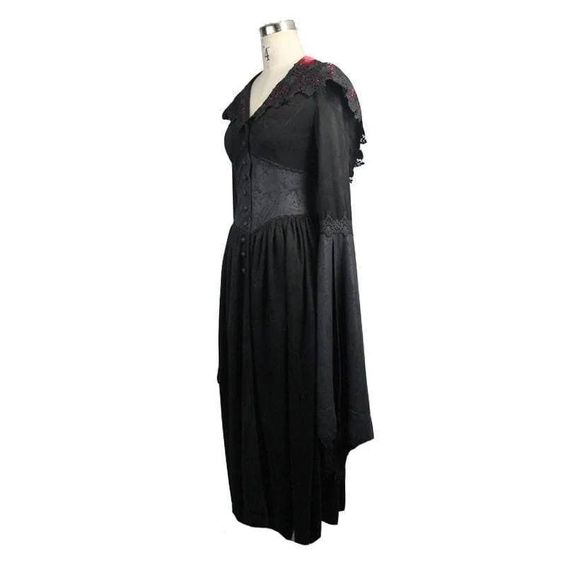 Women's Goth Ankle Dress With Hood and Angel Sleeves