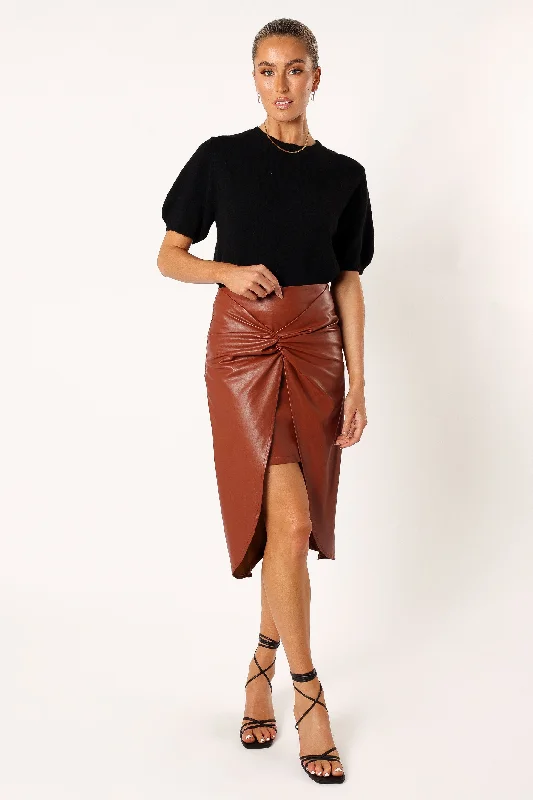 Kristy Vegan Leather Skirt - Brown