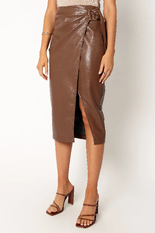 Landry Faux Leather Skirt - Brown