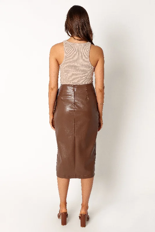 Landry Faux Leather Skirt - Brown