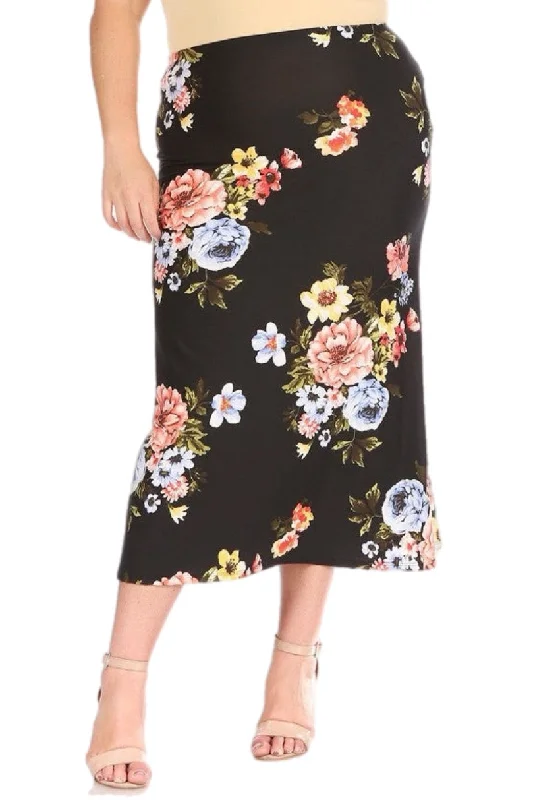 PLUS Black and Blue Floral Skirt 833