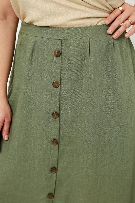 Plus Button-Down Linen Blend Midi Skirt 6509W