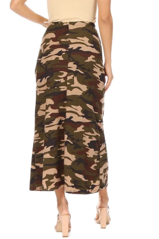 Plus Camouflage Print Pull On Maxi Skirt in Green Style 833