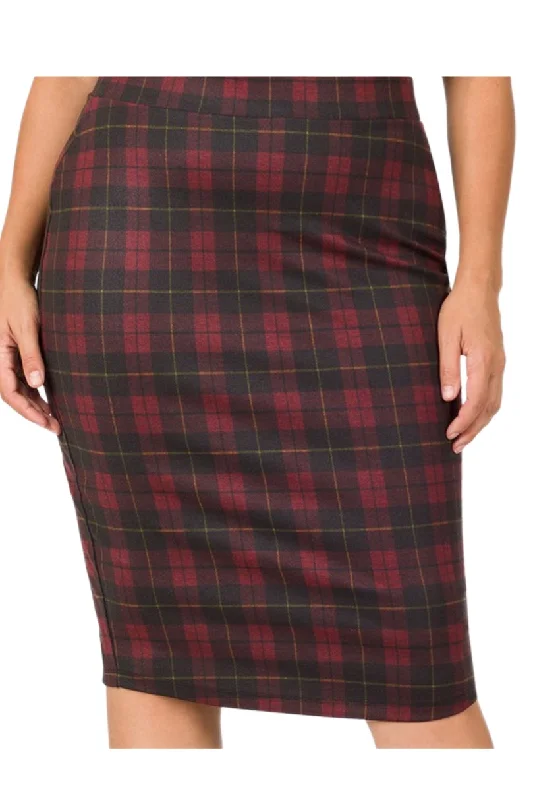 Plus Checkered Pencil Skirt Style 1092 in Burgundy