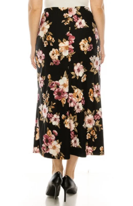 Plus Floral Maxi Skirt in Black or Yellow-Black Style 833