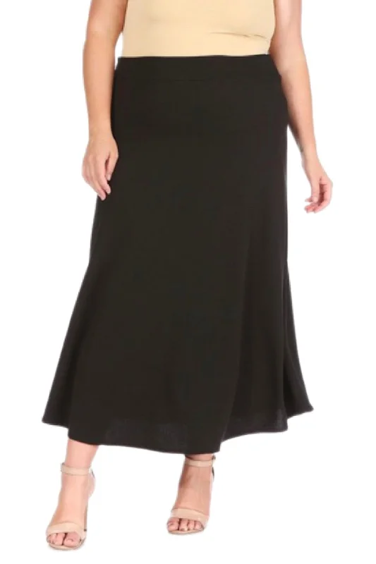 Plus High Waist A-line Long Skirt Style 5001 in Black