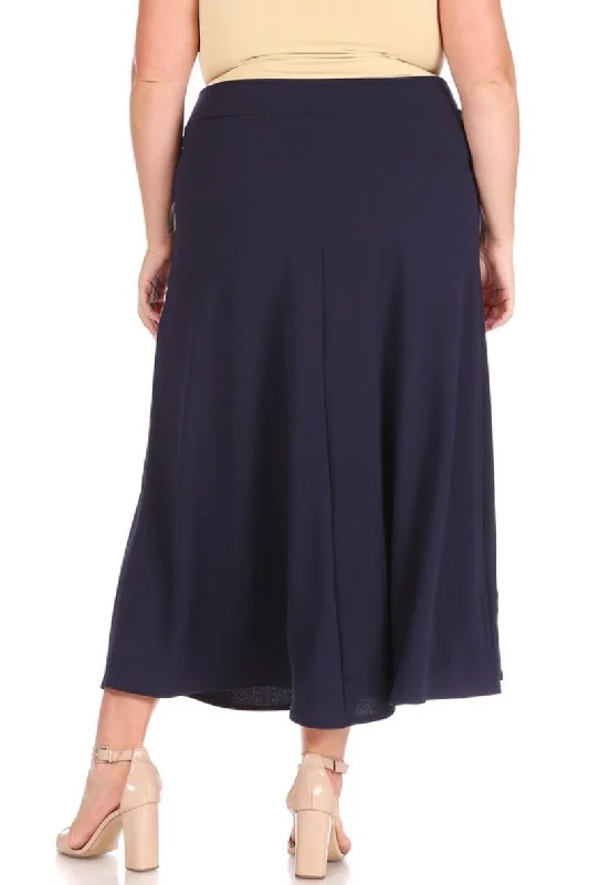 Plus High Waist A-line Long Skirt Style 5001 in Navy