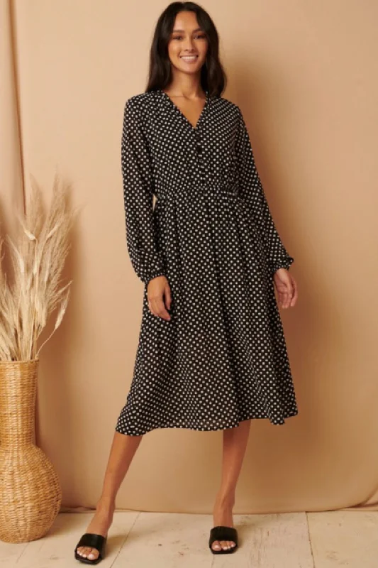 Polka Dot Midi Dress Style 42035 in Black