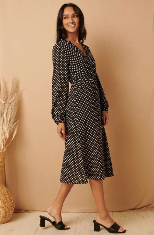 Polka Dot Midi Dress Style 42035 in Black