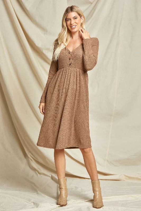 Ribbed Midi Dress 5074 in Mocha