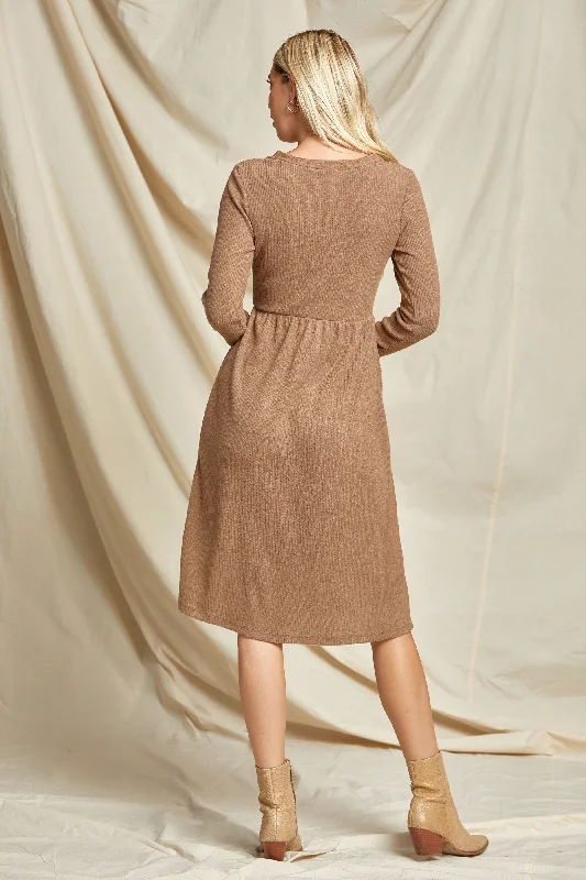 Ribbed Midi Dress 5074 in Mocha