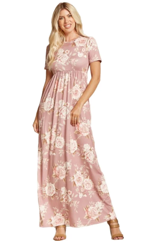 Rose Floral Maxi Dress Style 3515 in Dusty Pink or Sage