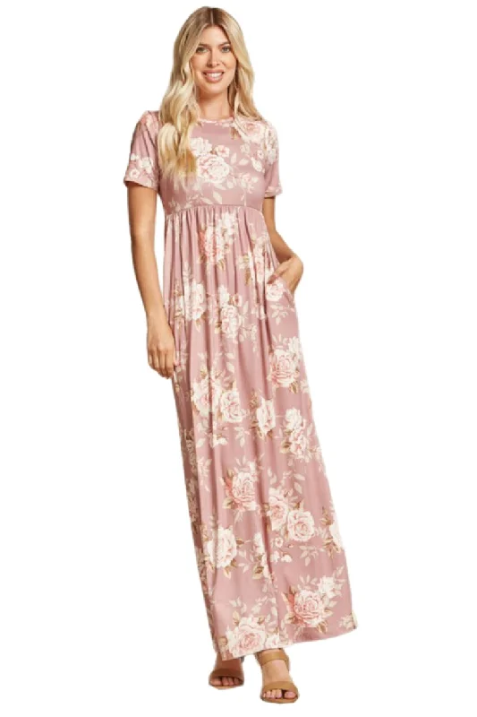 Rose Floral Maxi Dress Style 3515 in Dusty Pink or Sage